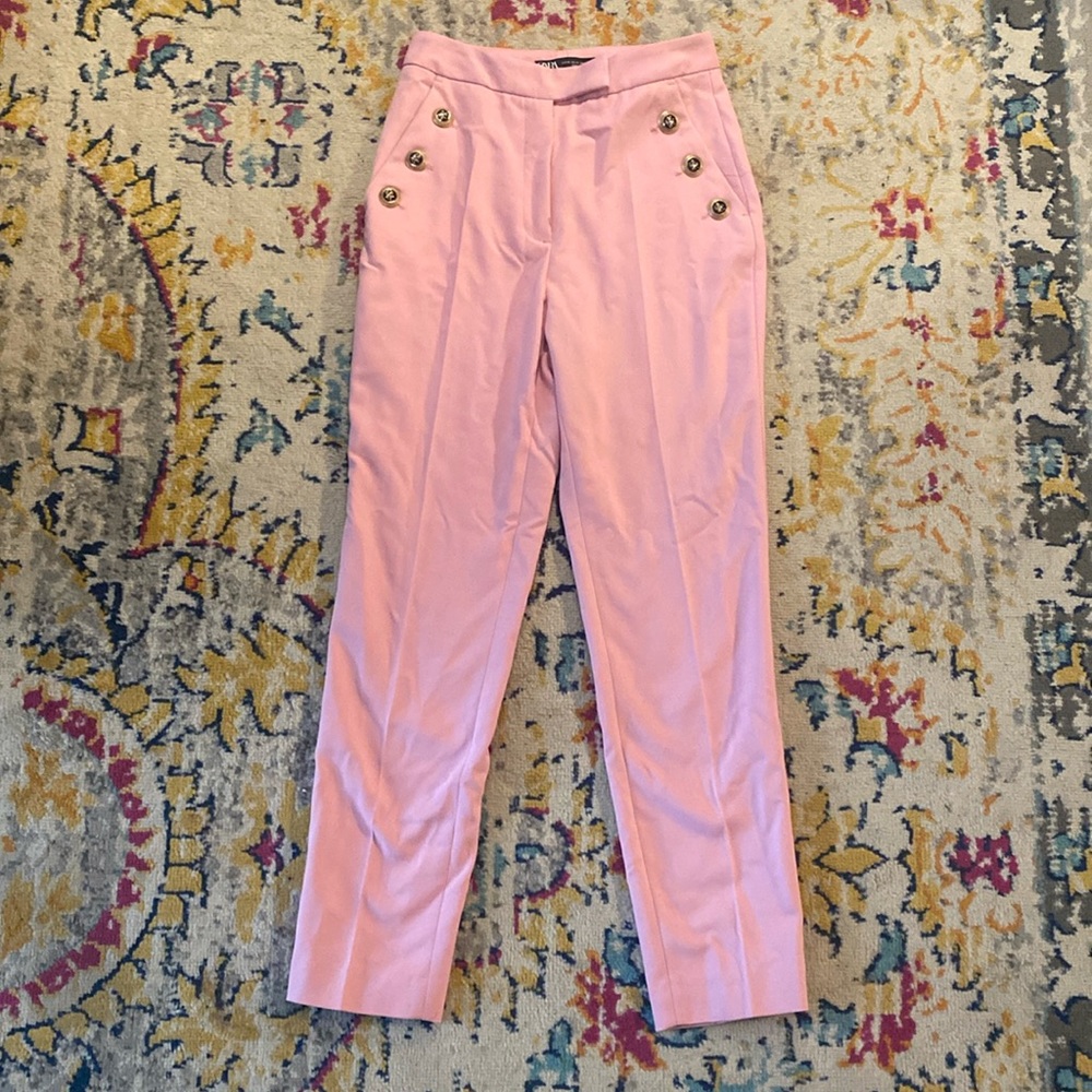 Pink Zara buttoned, high waisted trousers